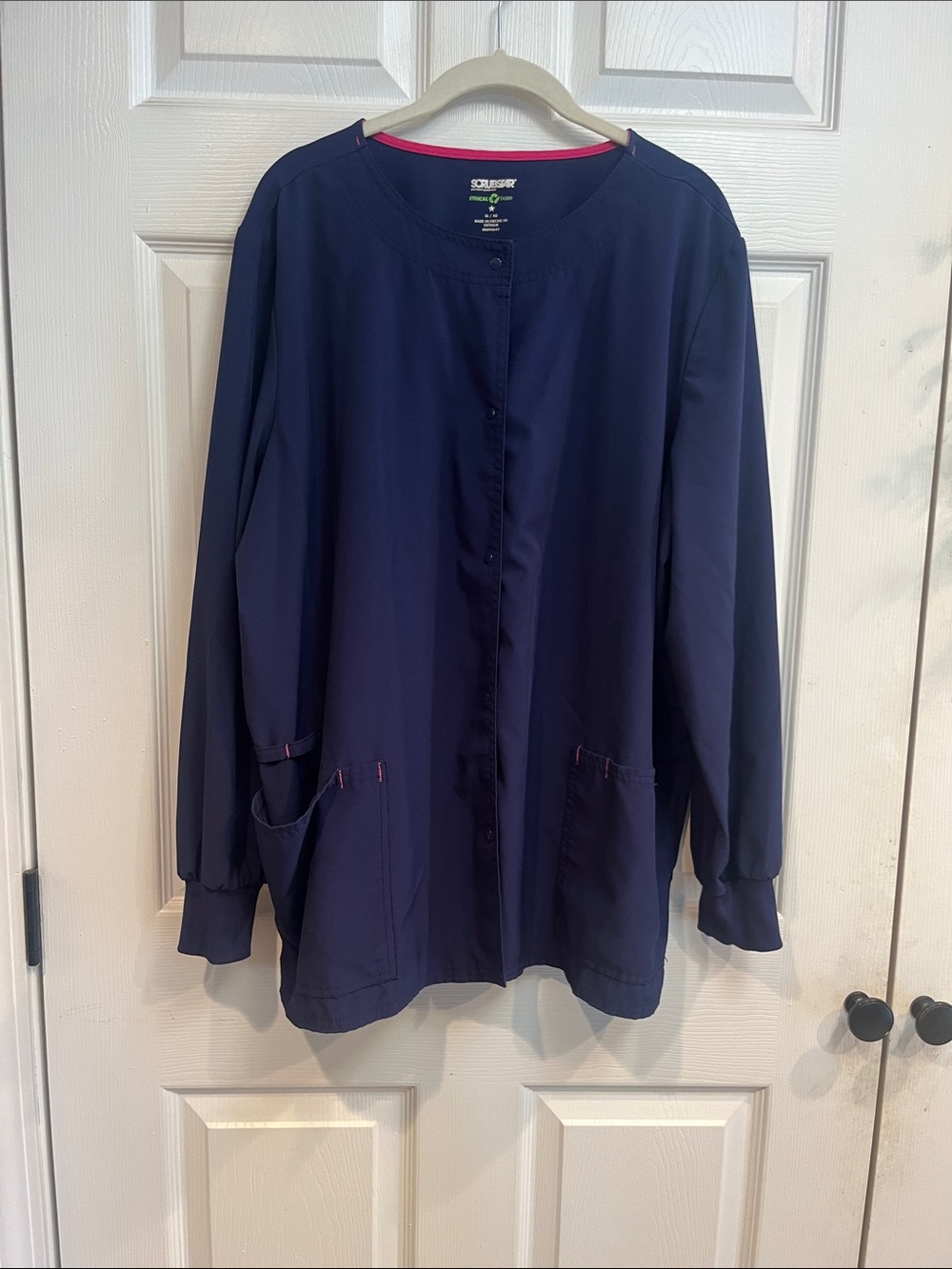 Scrubstar Navy Utility Jacket with Pink Accent Trim